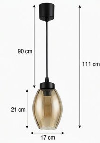 Brilagi - LED kábeles csillár R GLASS 1xE27/60W/230V Ø 17 cm fekete/füstszínű bézs
