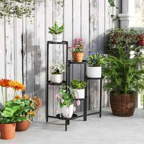 Virágállvány, 6 szintes, fém, 80 cm magas, fekete