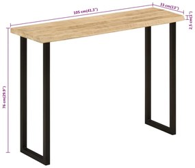 tömör mangófa konzolasztal természetes éllel 105 x 33 x 76 cm