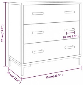 fekete tömör fenyőfa fiókos szekrény 75 x 35 x 70 cm