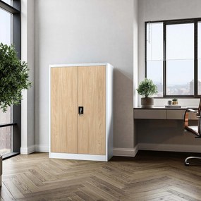 Szekrény KEVIN, 900 x 1400 x 400 mm, Eco Design: fehér/ sonoma tölgy