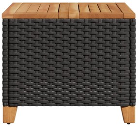 fekete polyrattan és akácfa kerti asztal 45 x 45 x 37 cm