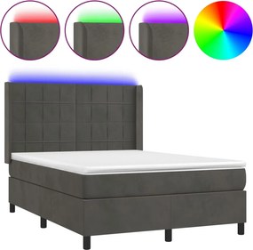 vidaXL sötétszürke bársony rugós és LED-es ágy matraccal 140x190 cm