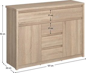 Komód, DTD laminált, tölgy sonoma, NORTY TYP 10