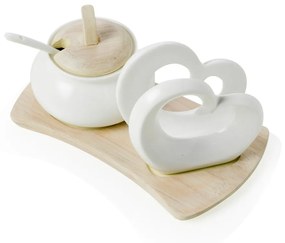 Double Heart porcelán és bambusz cukortartó és szalvétatartó szett - Brandani