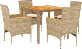 vidaXL 5 részes bézs polyrattan/akácfa kerti étkezőgarnitúra párnákkal