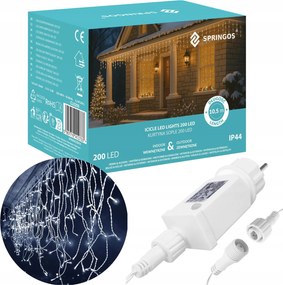 Jégcsap Lámpa Fényfüggöny 200 Led Fehér Hideg 10,5m Karácsonyi Flash