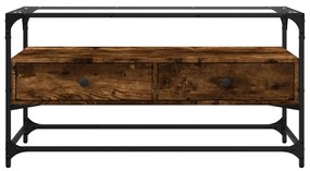 füstös tölgy szerelt fa TV-szekrény üveglappal 98 x 35 x 51 cm