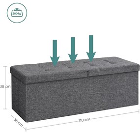 Összecsukható vászon tárolópuff, felnyitható ottomán, sötétszürke 110x38x38cm