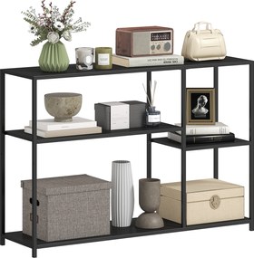 HOMCOM Konzol Asztal Előszobai Asztal 4 Polccal, Acélvázzal, Fém Polc Kicsi Terekhez, Bejárathoz, Előszobához, Nappaliba, 110 x 30 x 75 cm, Fekete | A