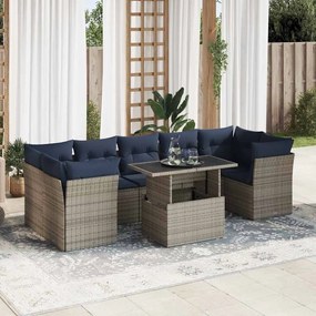 8 részes szürke polyrattan akácfa kerti ülőgarnitúra párnákkal