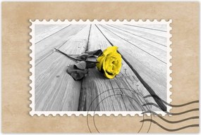 Poszterek 60x40 Sárga rózsa a deszkákon