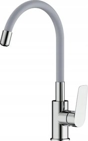 Álló konyhai csaptelep hajlított kifolyócsővel szürke króm flexibilis csaptelep