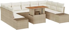 vidaXL Kerti Kanapé Szett tárolóval 10 pcs Bézs Poli rattan