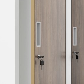 Munkavállalói szekrény, 4 rekeszes, fehér/dió, 800x1800x500 mm: KACPER Eco Design