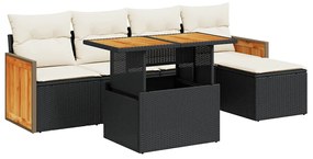 vidaXL 6 részes fekete polyrattan akácfa kerti ülőgarnitúra párnákkal