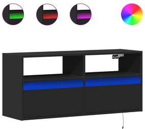 fekete fali TV-szekrény LED-világítással 100x31x45 cm