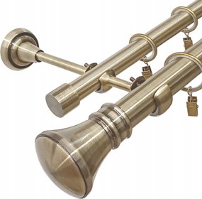 Dupla Fém Függönykarnis 25 19 MM Arany Antik 180 CM Monaco Kerekek