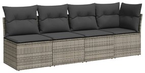 4 személyes szürke polyrattan kerti kanapé párnával
