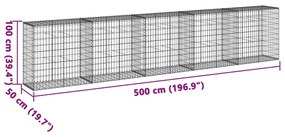 horganyzott vas gabion kosár fedéllel 500 x 50 x 100 cm