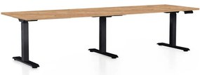 OfficeTech Long állítható magasságú asztal, 260 x 80 cm, fekete alap, craft tölgy