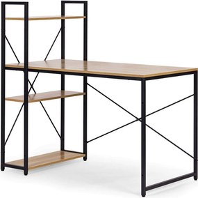 Polcos íróasztal / számítógépasztal 120×64 cm, masszív fém vázzal, fekete–aranytölgy – Intenso Home