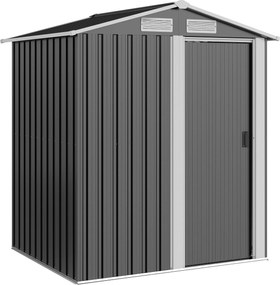 Outsunny Cinkbevonatos Acél Kerti Szekrény, Eszköztároló Szekrény Ferde Tetővel és 4 Szellőzőnyílással, 152x132x188cm, Sötét Szürke és Fehér | Aosom