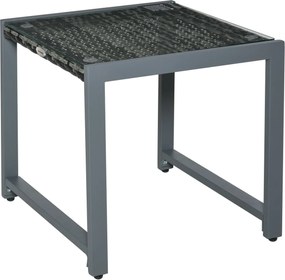 Outsunny Kültéri Asztal Oldalsó Asztal Terasz Bútor Edzett Üveggel Polyrattan + Alumínium Szürke 50 x 49.5 x 50 cm | Aosom