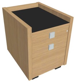 Verno mobil konténer 47 x 60 cm üveggel, 2 fiók, világos tölgy / fekete