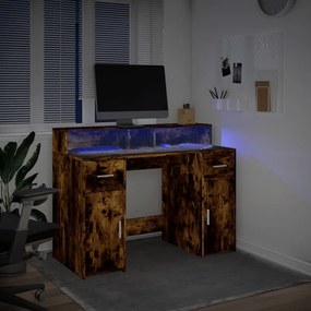 füstös tölgy színű szerelt fa íróasztal LED-ekkel 120x55x91 cm