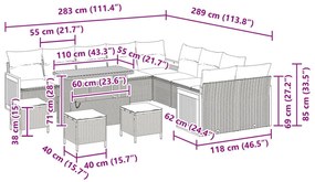 13 db-os kertkanapé szett párnákkal Szürke Poli Rattan Akác, 2 személyes kertkanapé párnákkal Szürke Poli Rattan, 3 db-os kert étkező szett párnákkal Szürke Poli Rattan Akác