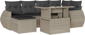 vidaXL 7 részes világosszürke polyrattan kerti ülőgarnitúra párnákkal