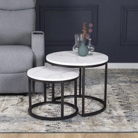 Set de măsuțe de cafea din MDF cu aspect de marmură albă, DAFNE