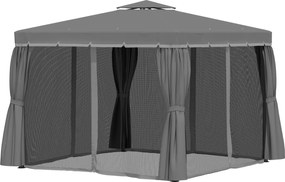 Outsunny Kerti Pavilon 2.96 x 2.96 m Kerti Sátor Double Roof Marquee 4 Oldalfallal Rovarhálóval Időjárásálló Alumínium Poliészter Sötétszürke | Aosom