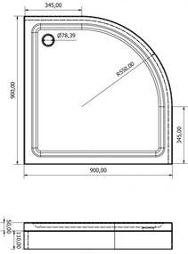 Vela Banyo MAJA szaniter akril zuhanytálca - ÍVES - 90 x 90 x 17 cm