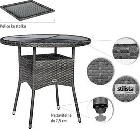 STILISTA Kerti asztal  80 x 80 x 75 cm polyrattan szürke