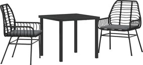 vidaXL Kert étkező szett 3 pcs Fekete polirattan