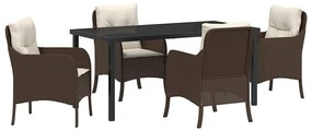 vidaXL Kert étkező szett párnával 5 pcs Barna polirattan