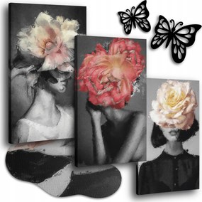 Vászonkép 120x50cm Nappali Képek Triptichon Arcok Absztrakt Virágok