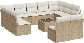 vidaXL 12 részes bézs polyrattan kerti ülőgarnitúra párnákkal