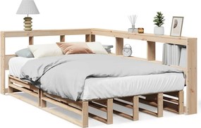 vidaXL tömör fenyőfa könyvespolcos ágy matrac nélkül 120 x 200 cm