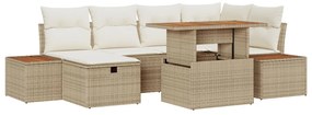 7 Darabos Kert Sofa Szett Párnákkal Bézs Poli Rattan