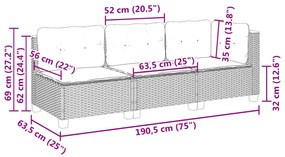 3 személyes bézs polyrattan kerti kanapé párnával