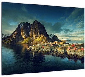 Egy halászati falu képe Norvégiában (üvegen) (70x50 cm)