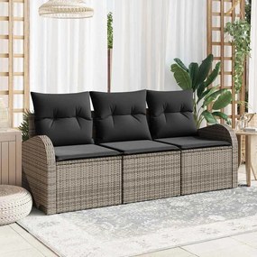 vidaXL Kerti Kanapé Szett párnával 3 pcs Szürke Poli rattan