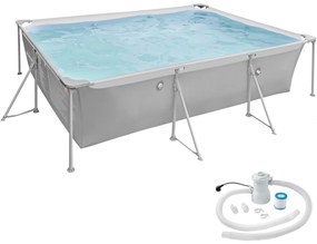 TecTake GmbH 402894 szögletes medence szűrőszivattyúval 300 x 207 x 70 cm - szürke