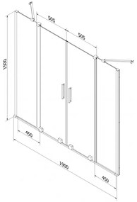 Mexen Velar Duo, 2 szárnyas kádparaván tolóajtóval 190 x 150 cm, 8mm átlátszó üveg, fehér profil, 896-190-000-02-20