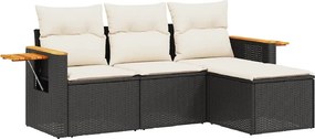 vidaXL 4 részes fekete polyrattan kerti ülőgarnitúra párnákkal