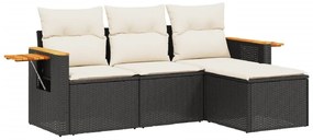 vidaXL 4 részes fekete polyrattan kerti ülőgarnitúra párnákkal