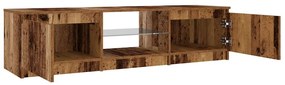 antik fa színű szerelt fa TV-szekrény LED-ekkel 140x40x35,5 cm